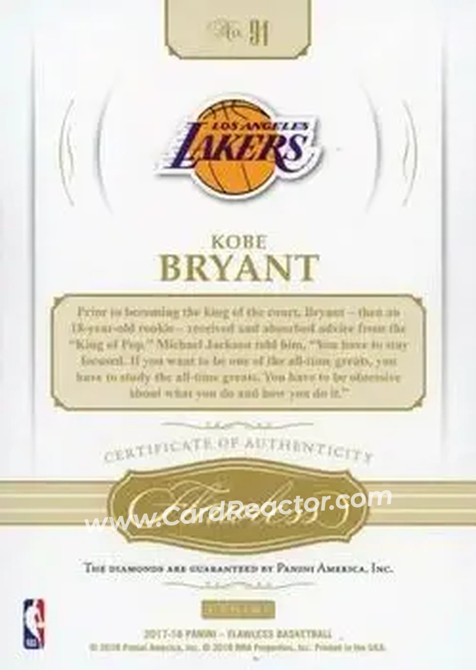2017-18 Panini Flawless - Double #91 - Kobe Bryant - Los Angeles Lakers - Back