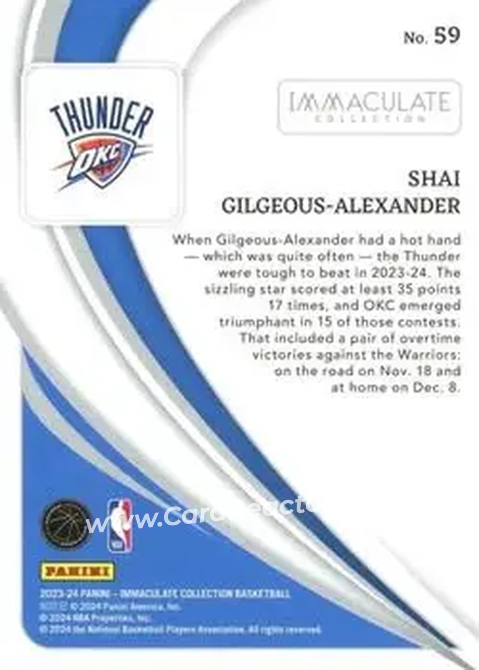 2023-24 Panini Immaculate Collection - Green #59 - Shai Gilgeous-Alexander - Oklahoma City Thunder - Back