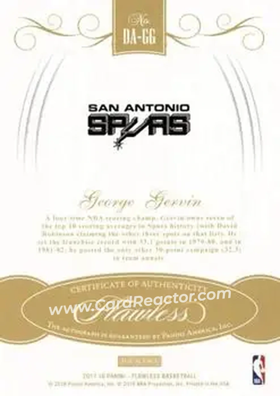 2017-18 Panini Flawless - Distinguished Autos Green #DA-GG - George Gervin - San Antonio Spurs - Back 2017-18 Panini Flawless - Distinguished Autos Green #DA-GG - George Gervin - San Antonio Spurs - Back