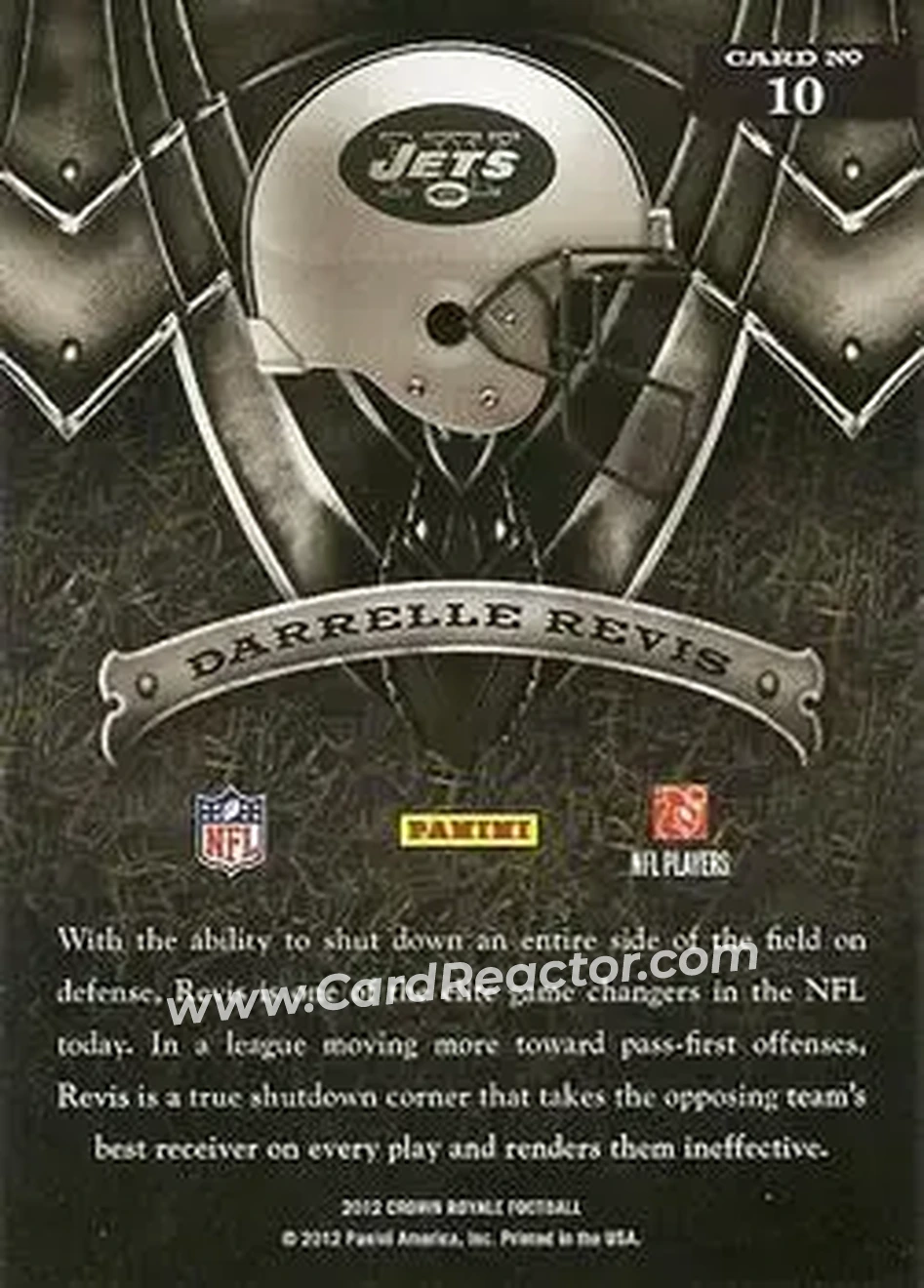 2012 Panini Crown Royale - Field Force #10 - Darrelle Revis - New York Jets - Back