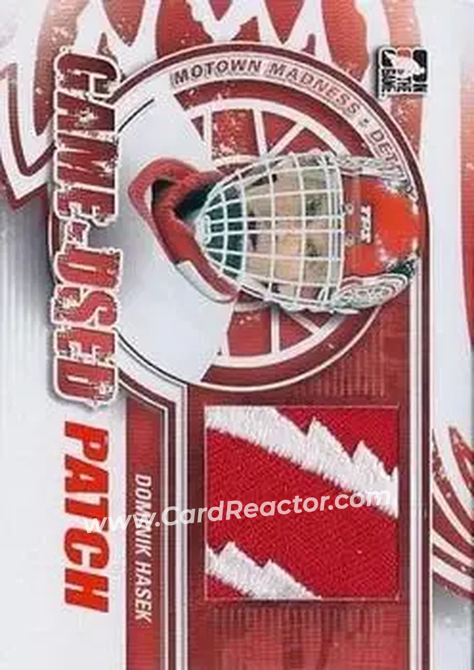 2012-13 In The Game Motown Madness - Game Used Patch Red #M-10 - Dominik Hasek - Detroit Red Wings - Front 2012-13 In The Game Motown Madness - Game Used Patch Red #M-10 - Dominik Hasek - Detroit Red Wings - Front