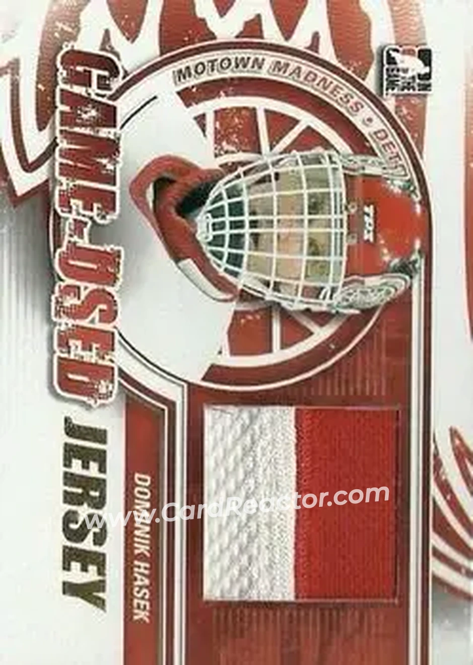 2012-13 In The Game Motown Madness - Game Used Jersey Gold #M-10 - Dominik Hasek - Detroit Red Wings - Front 2012-13 In The Game Motown Madness - Game Used Jersey Gold #M-10 - Dominik Hasek - Detroit Red Wings - Front