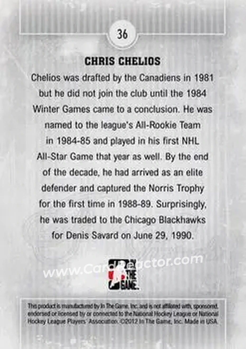 2012-13 In The Game Forever Rivals - Gold #36 - Chris Chelios - Montreal Canadiens - Back