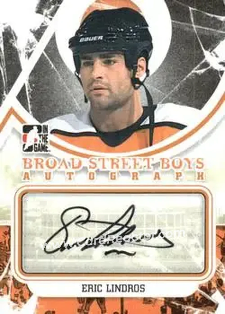 2011-12 In The Game Broad Street Boys - Autographs Orange #A-EL - Eric Lindros - Philadelphia Flyers - Front 2011-12 In The Game Broad Street Boys - Autographs Orange #A-EL - Eric Lindros - Philadelphia Flyers - Front