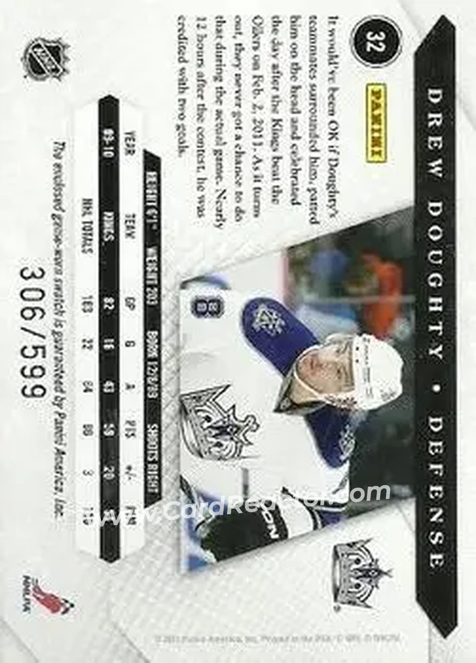 2010-11 Panini Luxury Suite #32 - Drew Doughty - Los Angeles Kings - Back