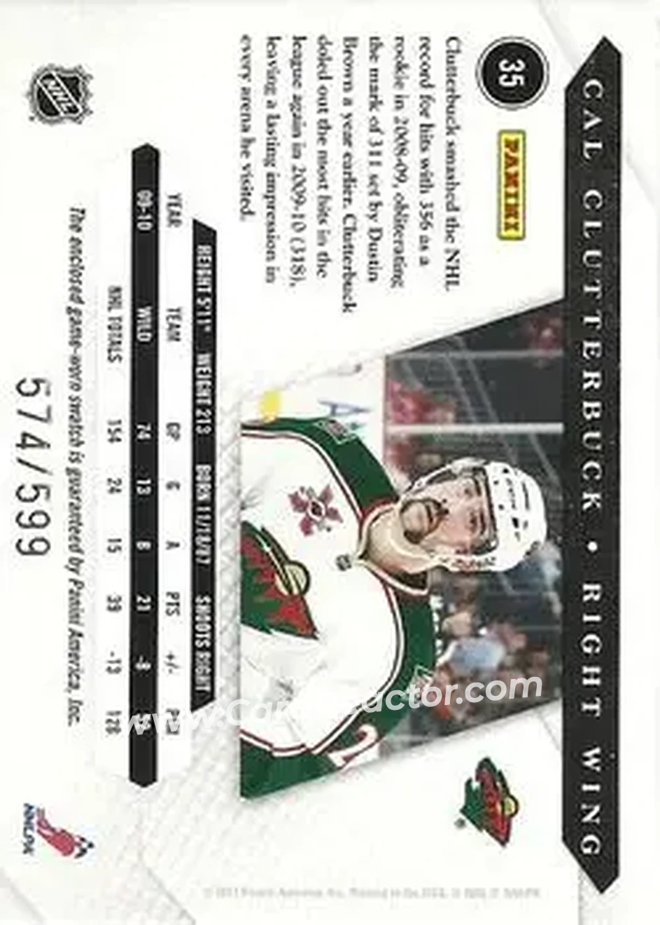 2010-11 Panini Luxury Suite #35 - Cal Clutterbuck - Minnesota Wild - Back
