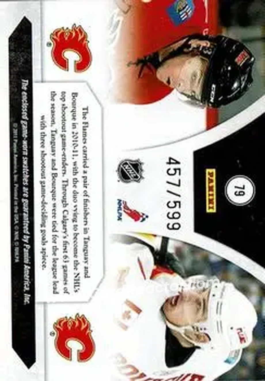 2010-11 Panini Luxury Suite #79 - Rene Bourque - Alex Tanguay MEM, SN599 - Calgary Flames - Calgary Flames - Back
