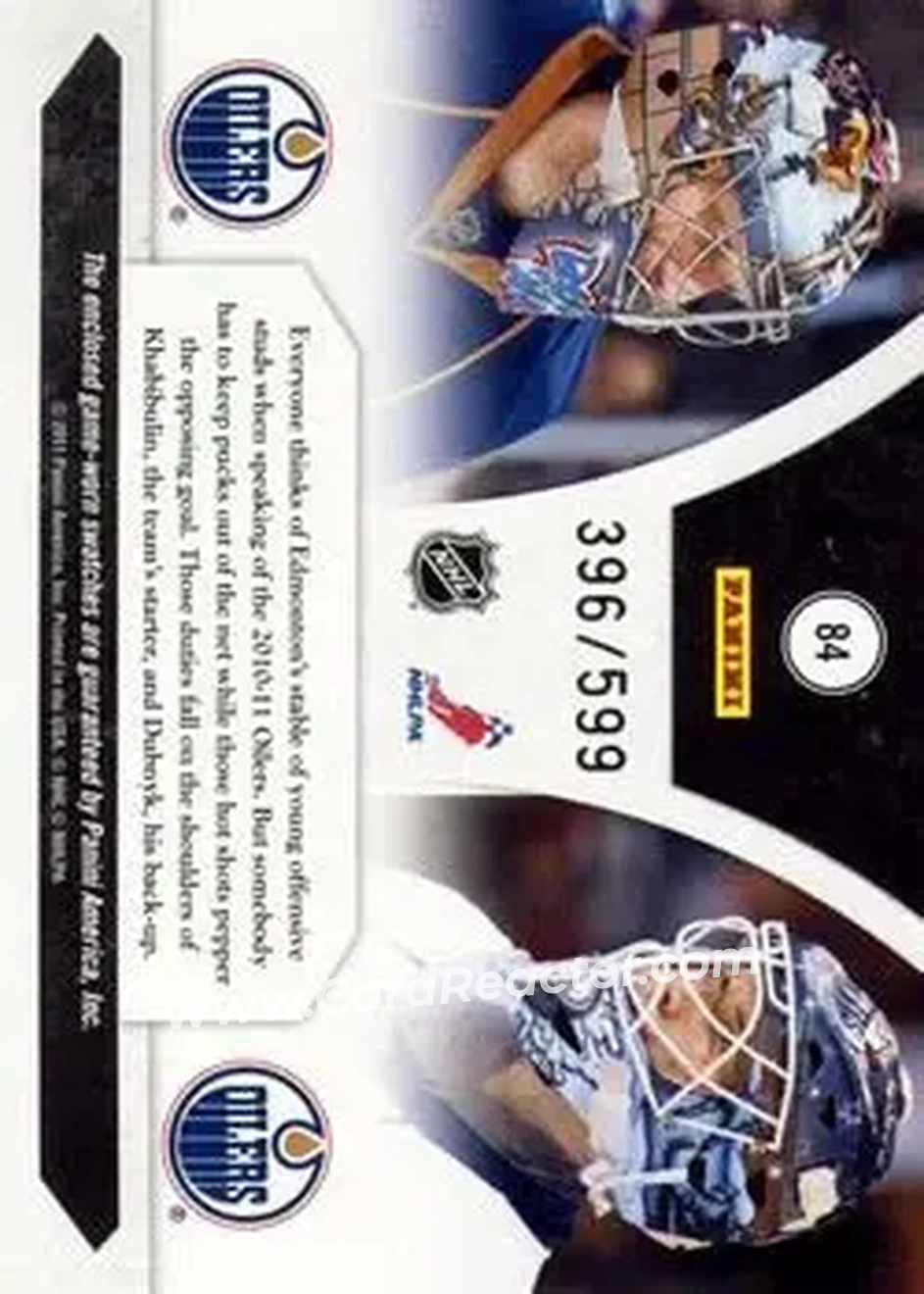 2010-11 Panini Luxury Suite #84 - Nikolai Khabibulin - Devan Dubnyk MEM, SN599 - Edmonton Oilers - Edmonton Oilers - Back