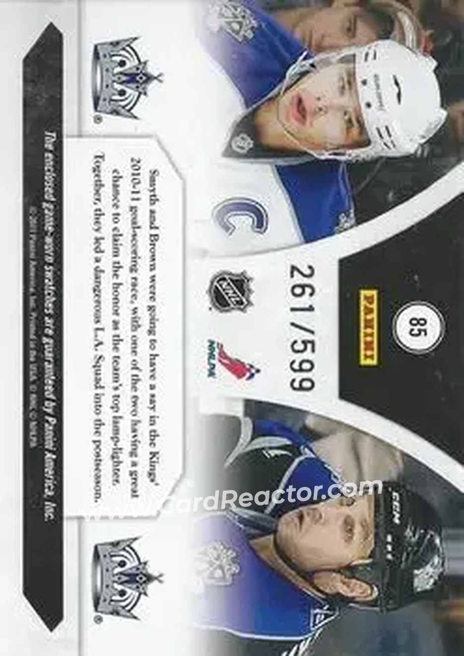 2010-11 Panini Luxury Suite #85 - Ryan Smyth - Dustin Brown MEM, SN599 - Los Angeles Kings - Los Angeles Kings - Back