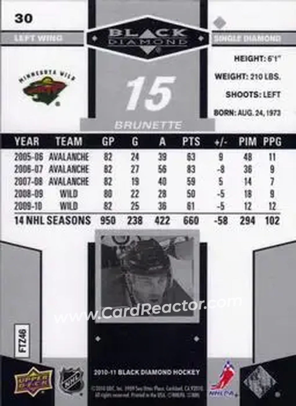 2010-11 Upper Deck Black Diamond #30 - Andrew Brunette - Minnesota Wild - Back