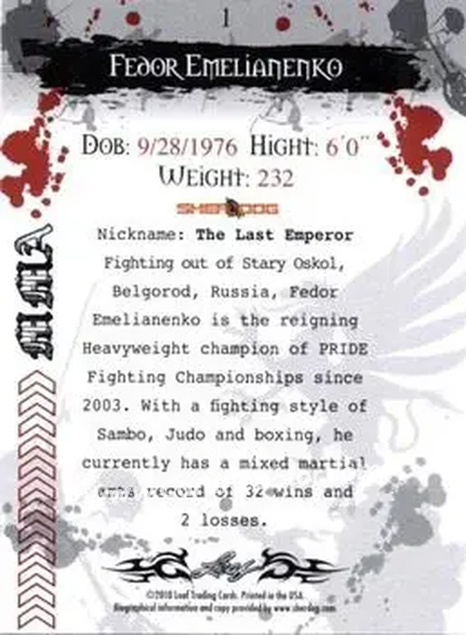 2010 Leaf MMA #1 - Fedor Emelianenko - Back