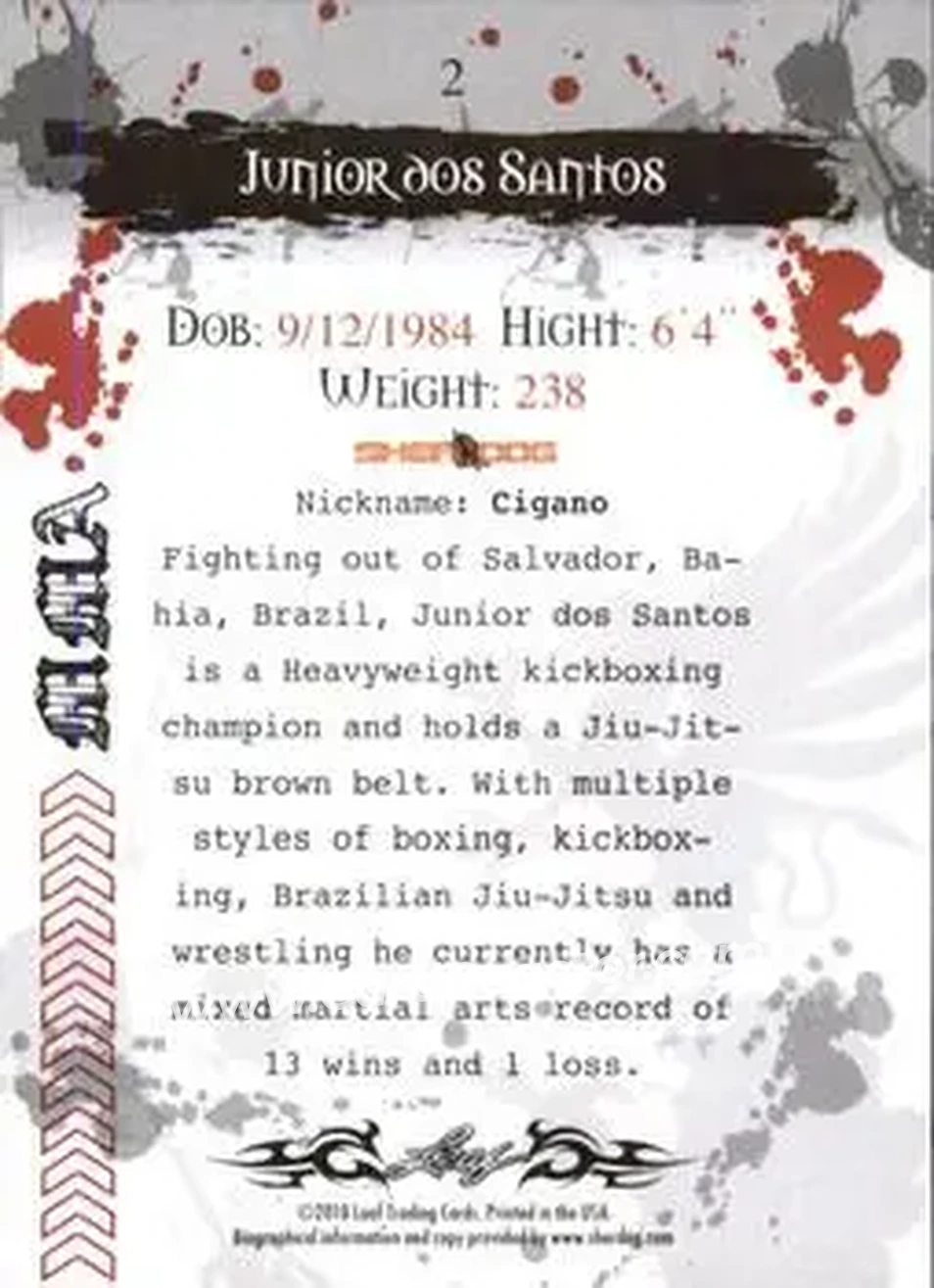 2010 Leaf MMA #2 - Junior Dos Santos - Back