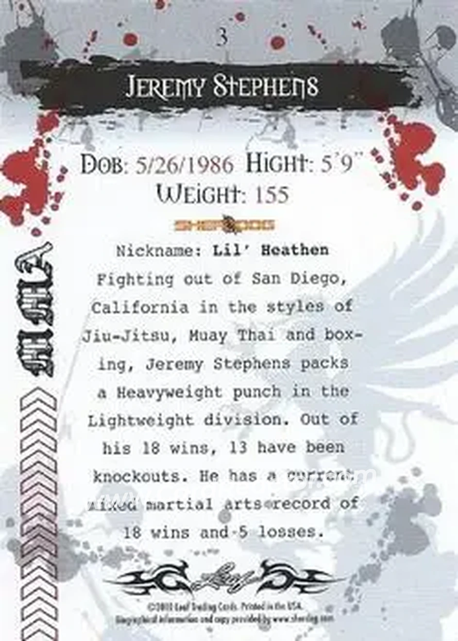 2010 Leaf MMA #3 - Jeremy Stephens - Back