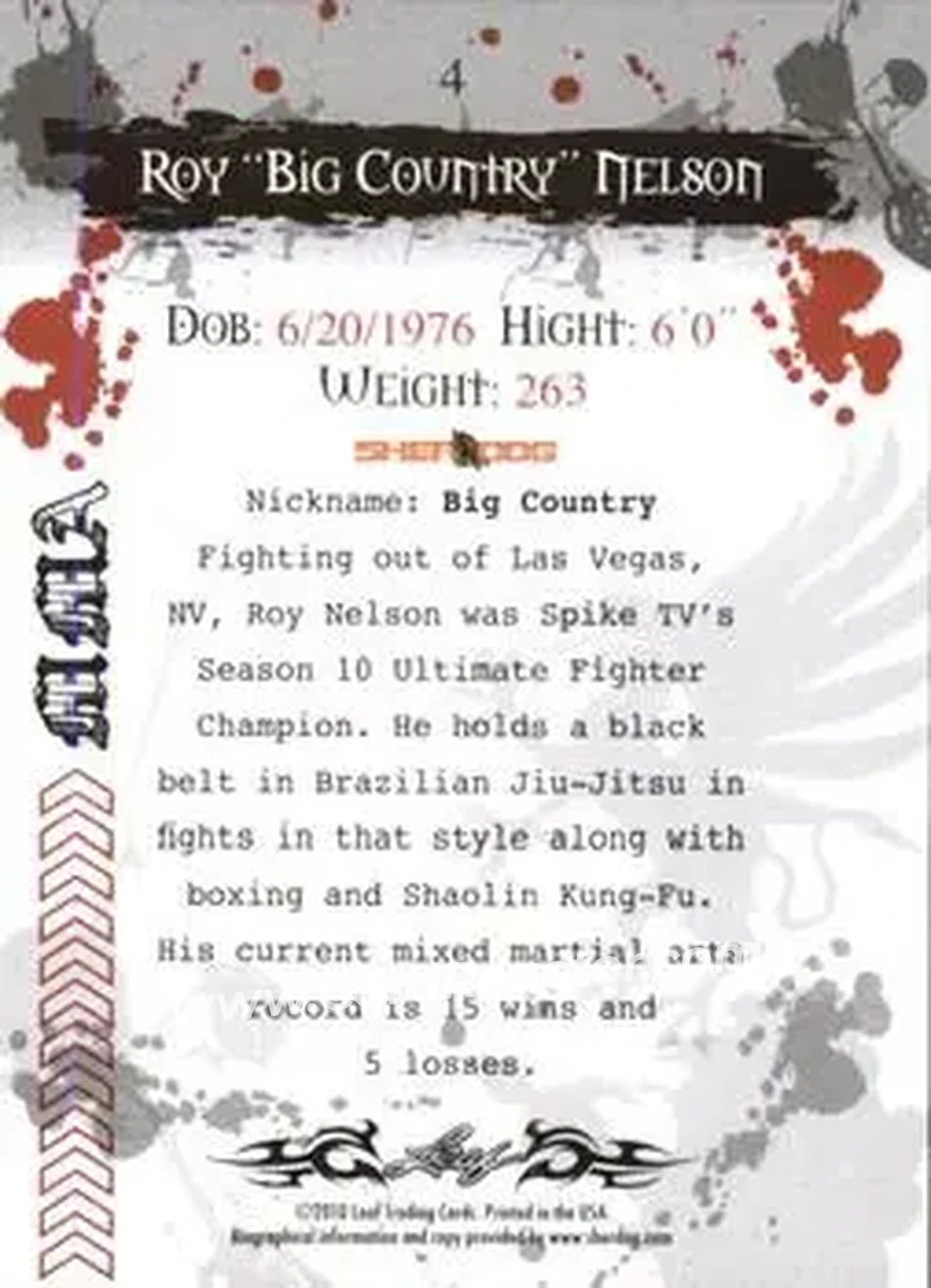 2010 Leaf MMA #4 - Roy Nelson - Back