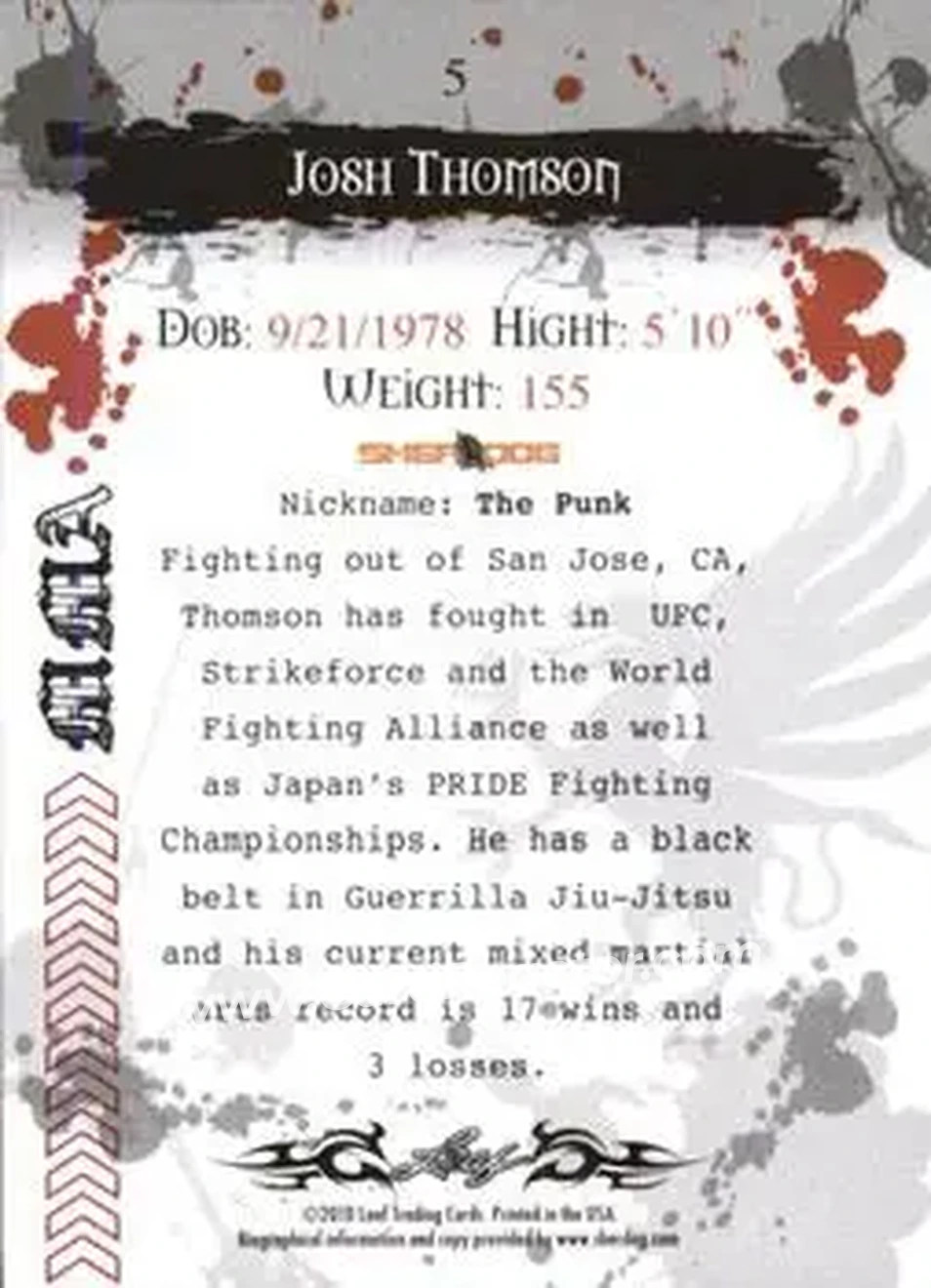 2010 Leaf MMA #5 - Josh Thomson - Back