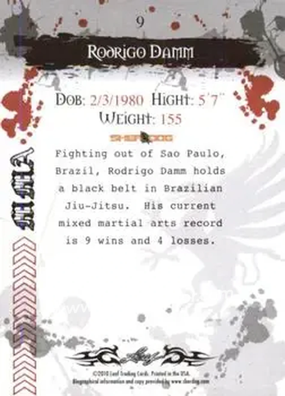 2010 Leaf MMA #9 - Rodrigo Damm - Back