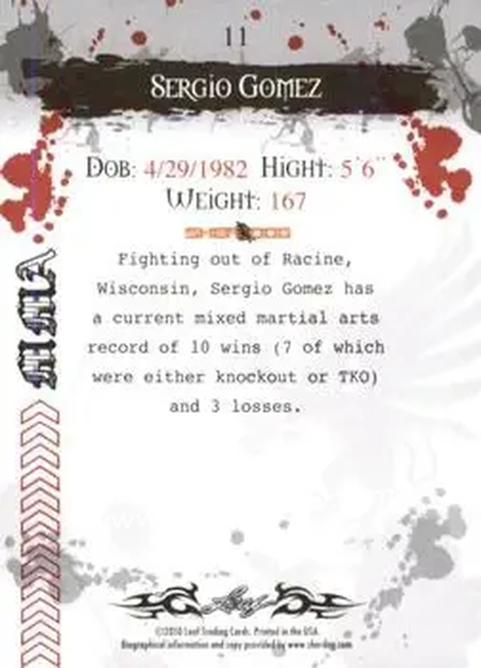2010 Leaf MMA #11 - Sergio Gomez - Back