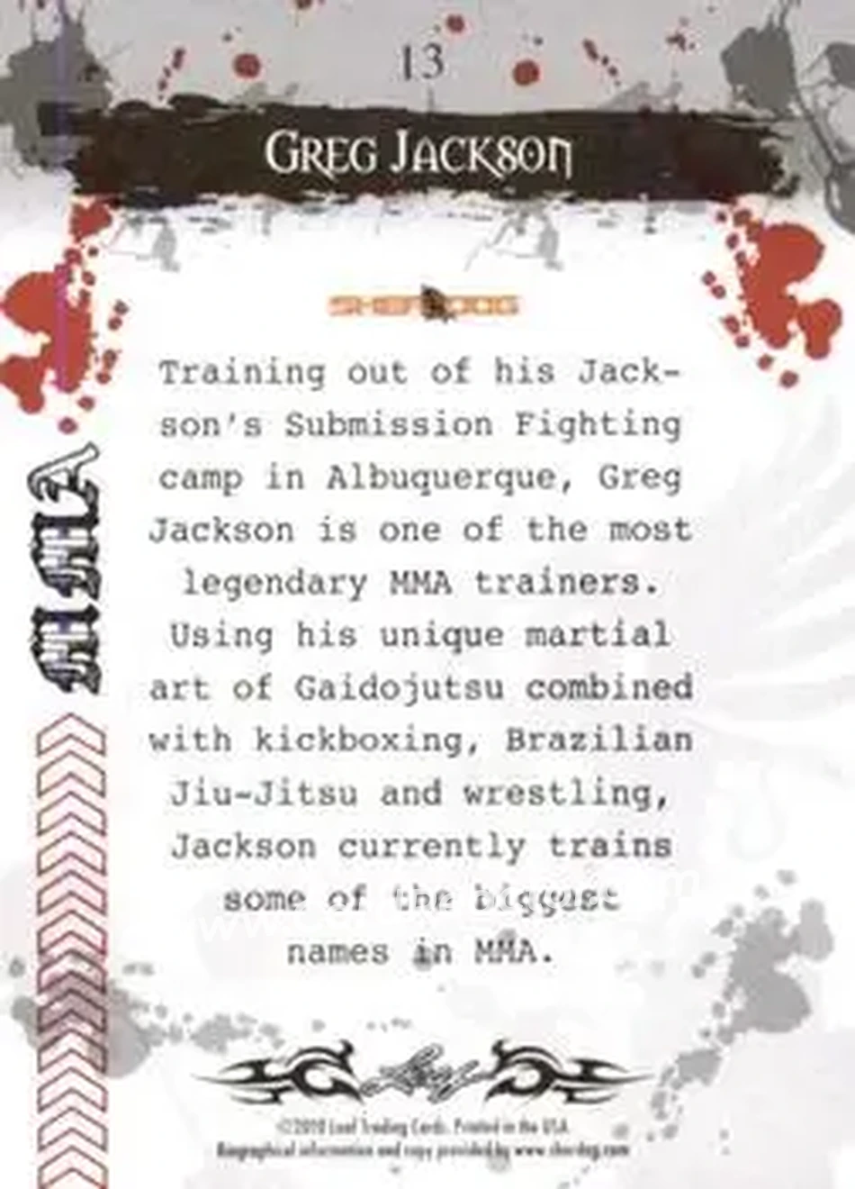 2010 Leaf MMA #13 - Greg Jackson - Back