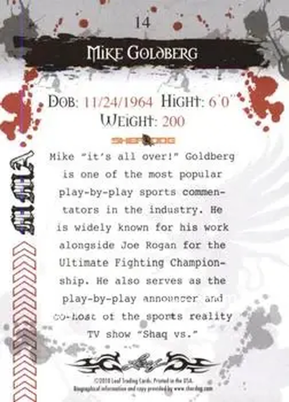 2010 Leaf MMA #14 - Mike Goldberg - Back