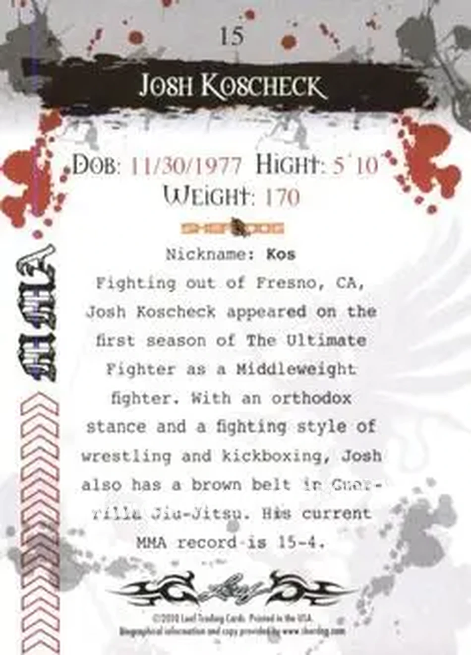 2010 Leaf MMA #15 - Josh Koscheck - Back