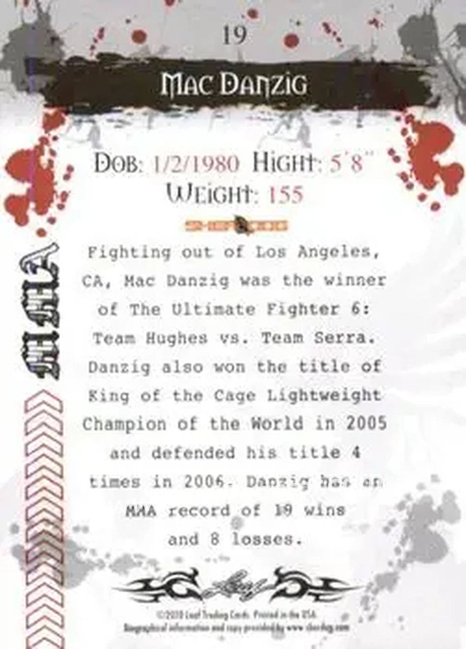 2010 Leaf MMA #19 - Mac Danzig - Back