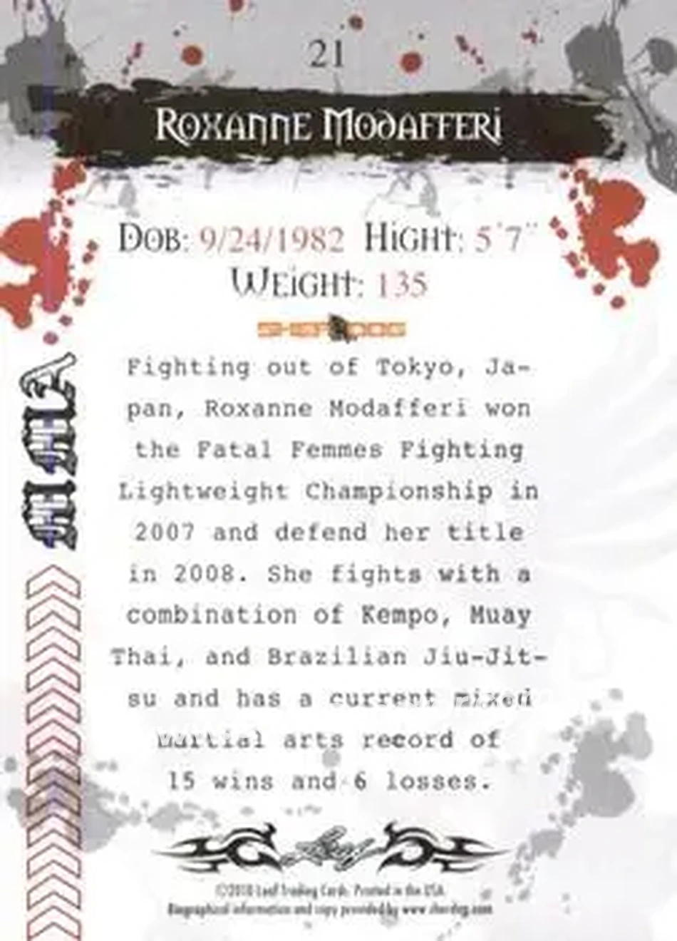 2010 Leaf MMA #21 - Roxanne Modafferi - Back