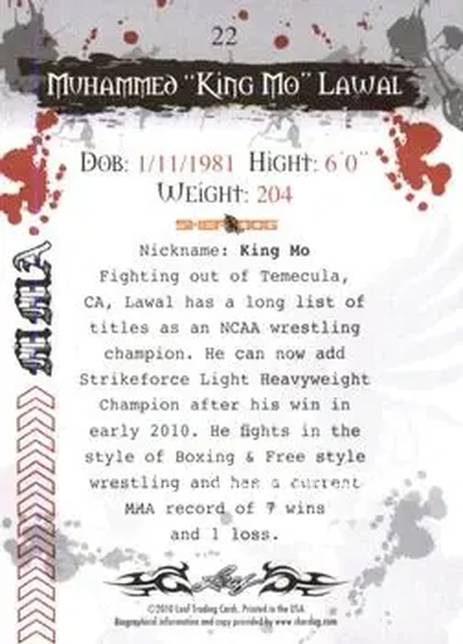 2010 Leaf MMA #22 - Muhammed Lawal - Back