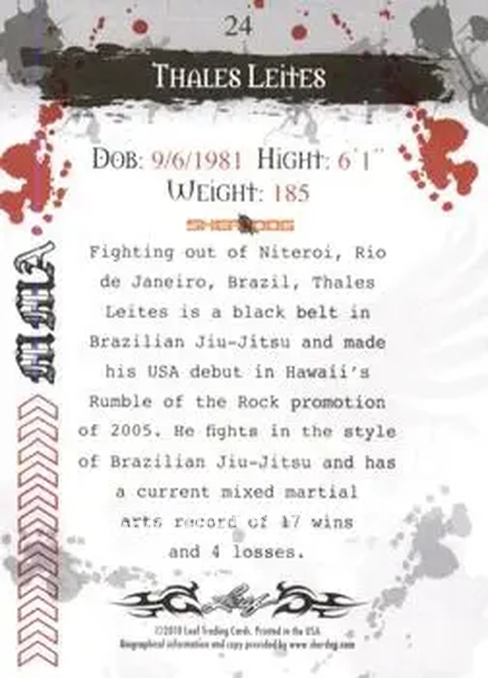 2010 Leaf MMA #24 - Thales Leites - Back