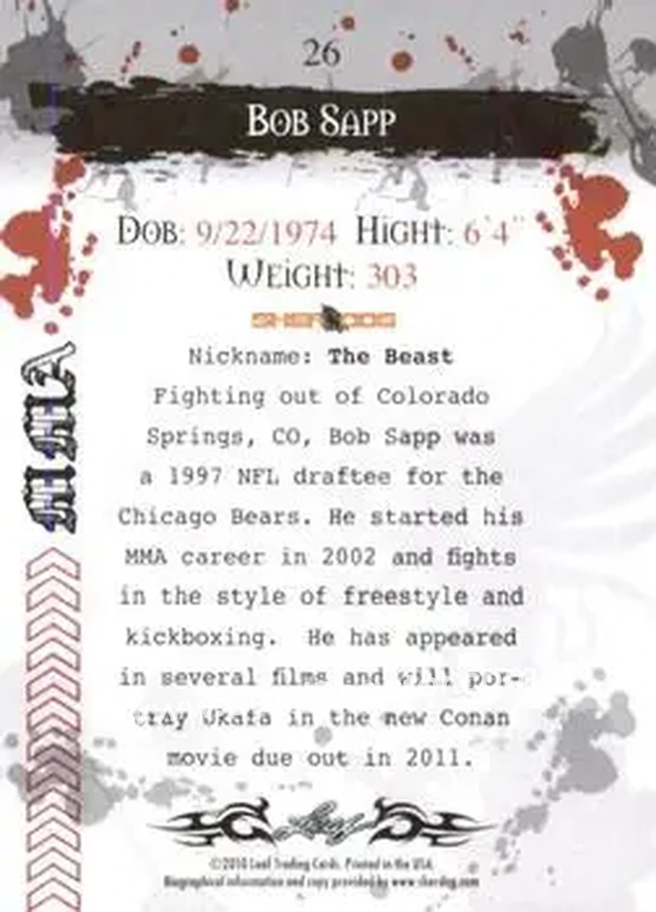 2010 Leaf MMA #26 - Bob Sapp - Back