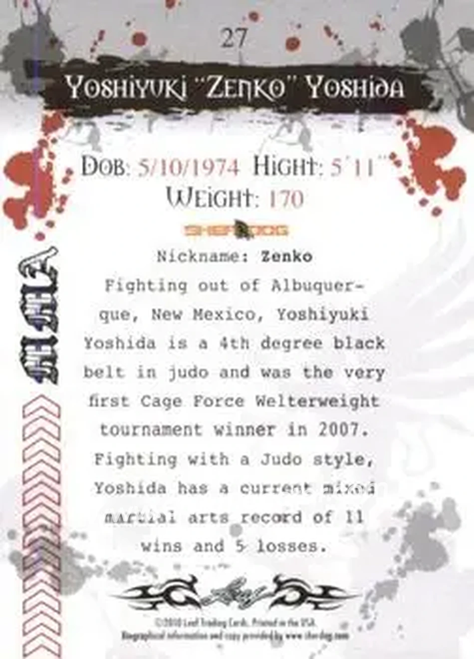 2010 Leaf MMA #27 - Yoshiyuki Zenko Yoshida - Back