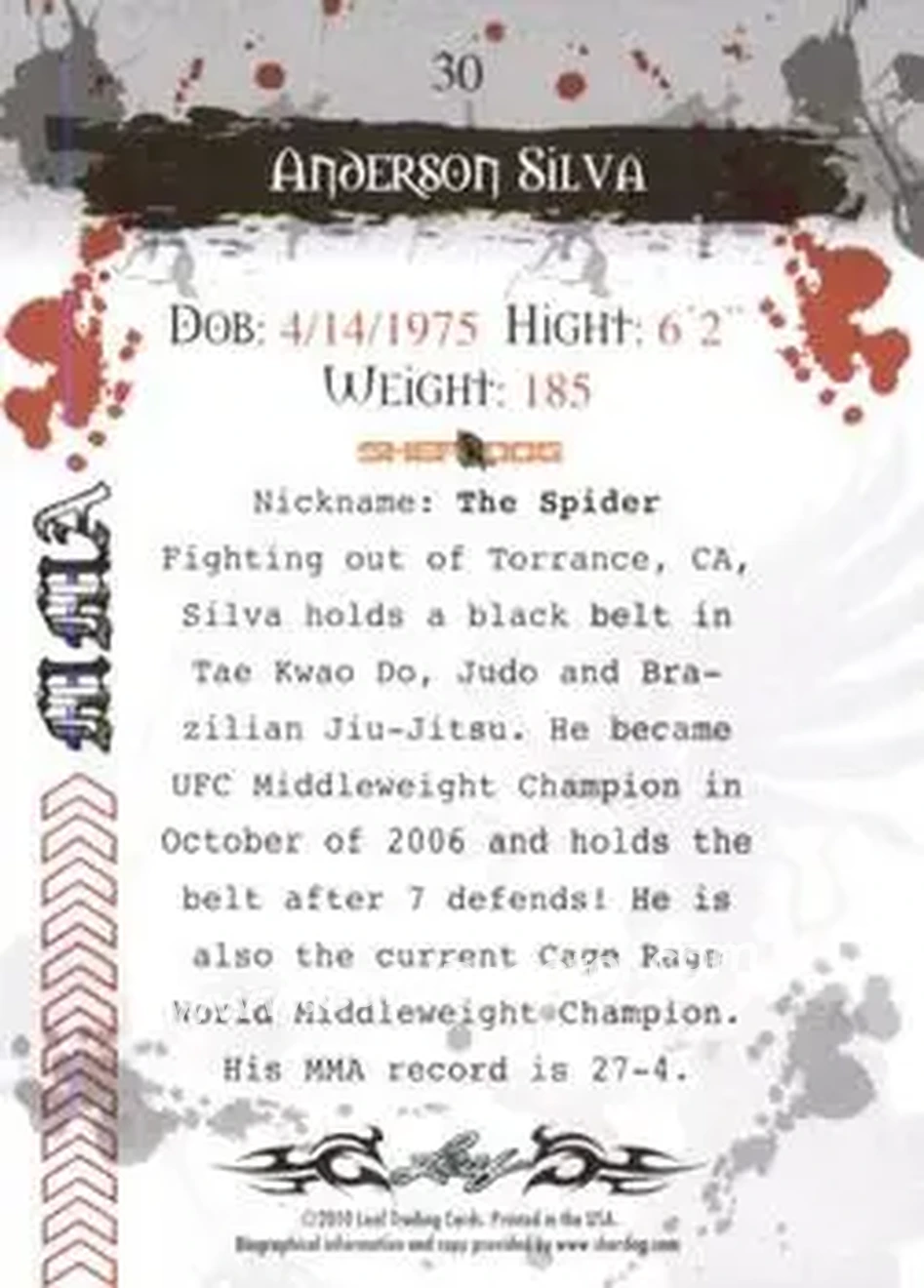 2010 Leaf MMA #30 - Anderson Silva - Back 2010 Leaf MMA #30 - Anderson Silva - Back
