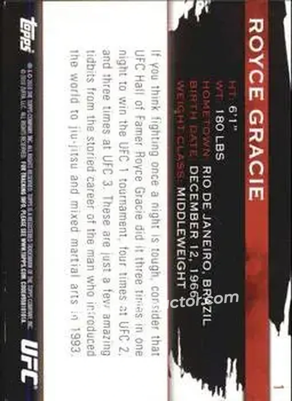 2010 Topps UFC Knockout #1 - Royce Gracie - Back