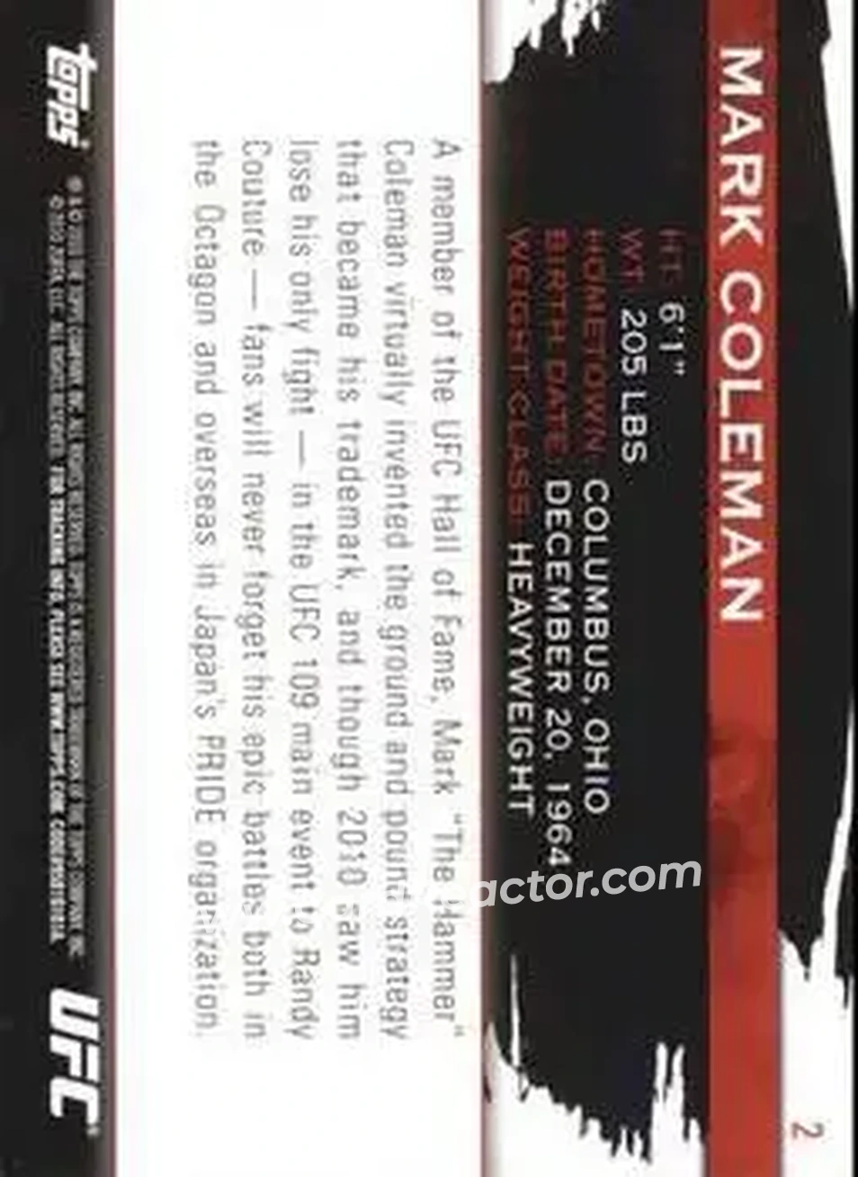 2010 Topps UFC Knockout #2 - Mark Coleman - Back