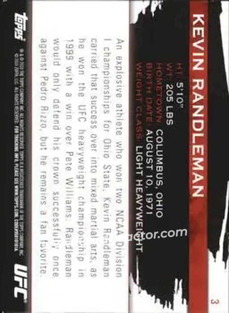 2010 Topps UFC Knockout #3 - Kevin Randleman - Back