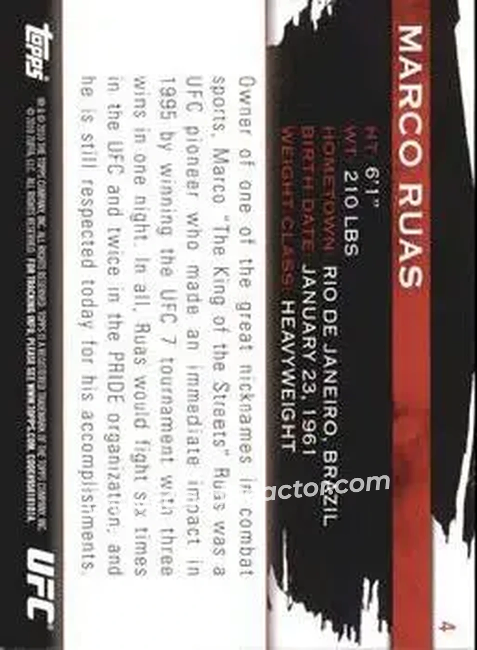 2010 Topps UFC Knockout #4 - Marco Ruas - Back 2010 Topps UFC Knockout #4 - Marco Ruas - Back