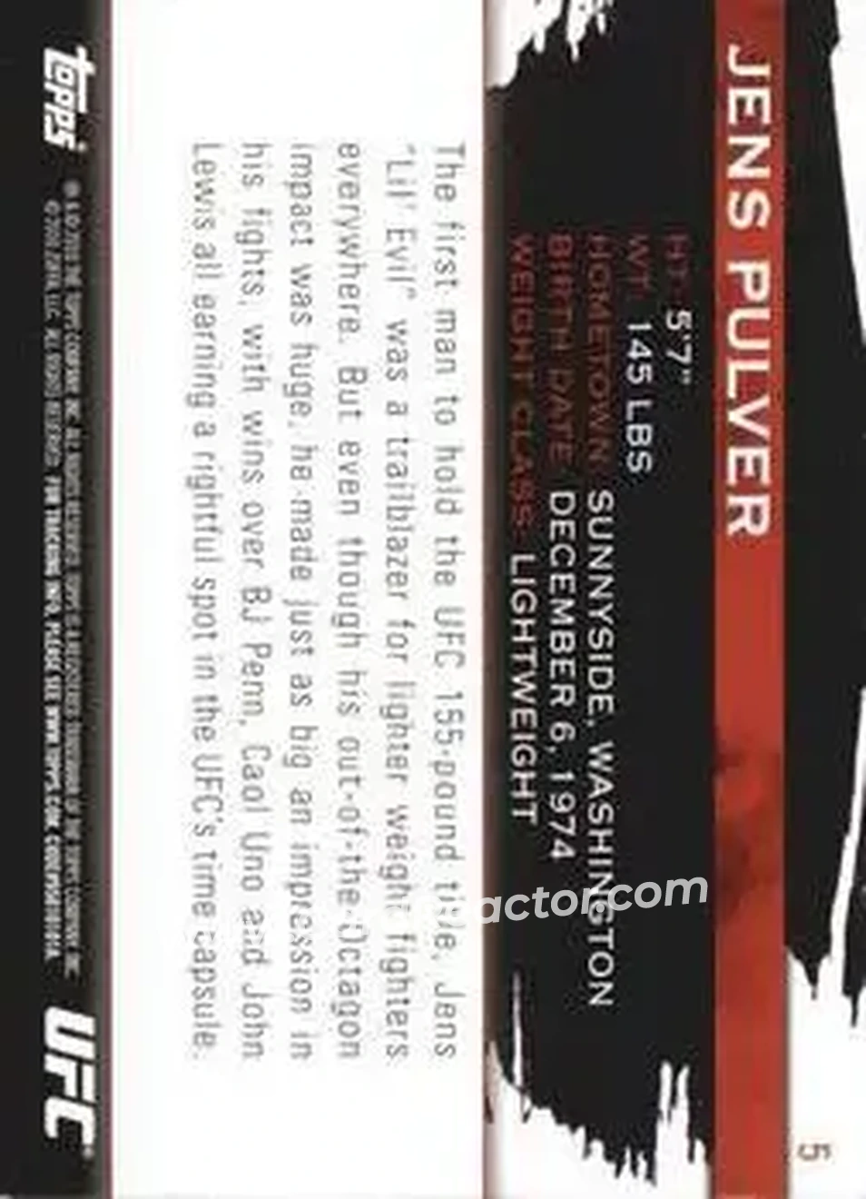 2010 Topps UFC Knockout #5 - Jens Pulver - Back