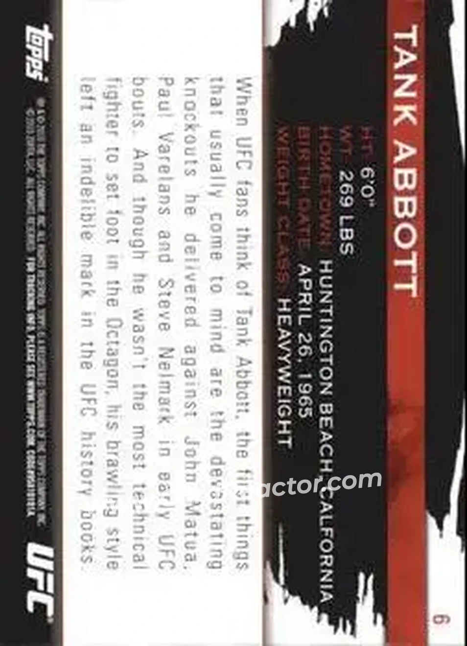 2010 Topps UFC Knockout #6 - Tank Abbott - Back 2010 Topps UFC Knockout #6 - Tank Abbott - Back