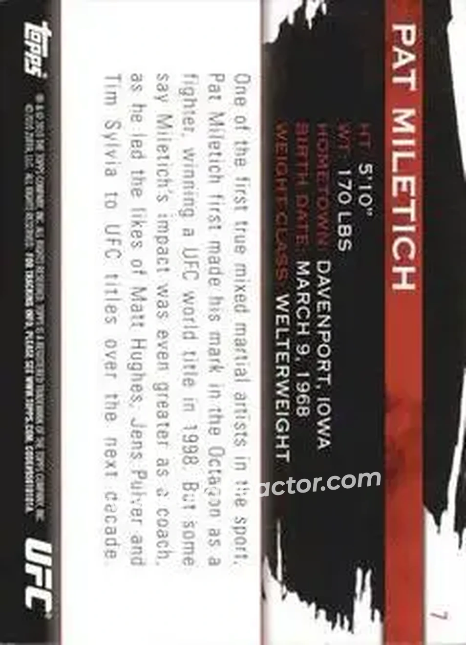 2010 Topps UFC Knockout #7 - Pat Miletich - Back