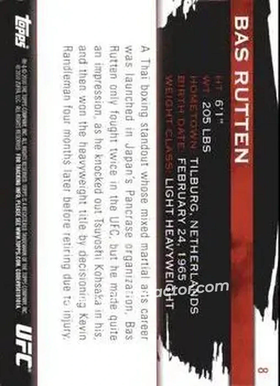 2010 Topps UFC Knockout #8 - Bas Rutten - Back
