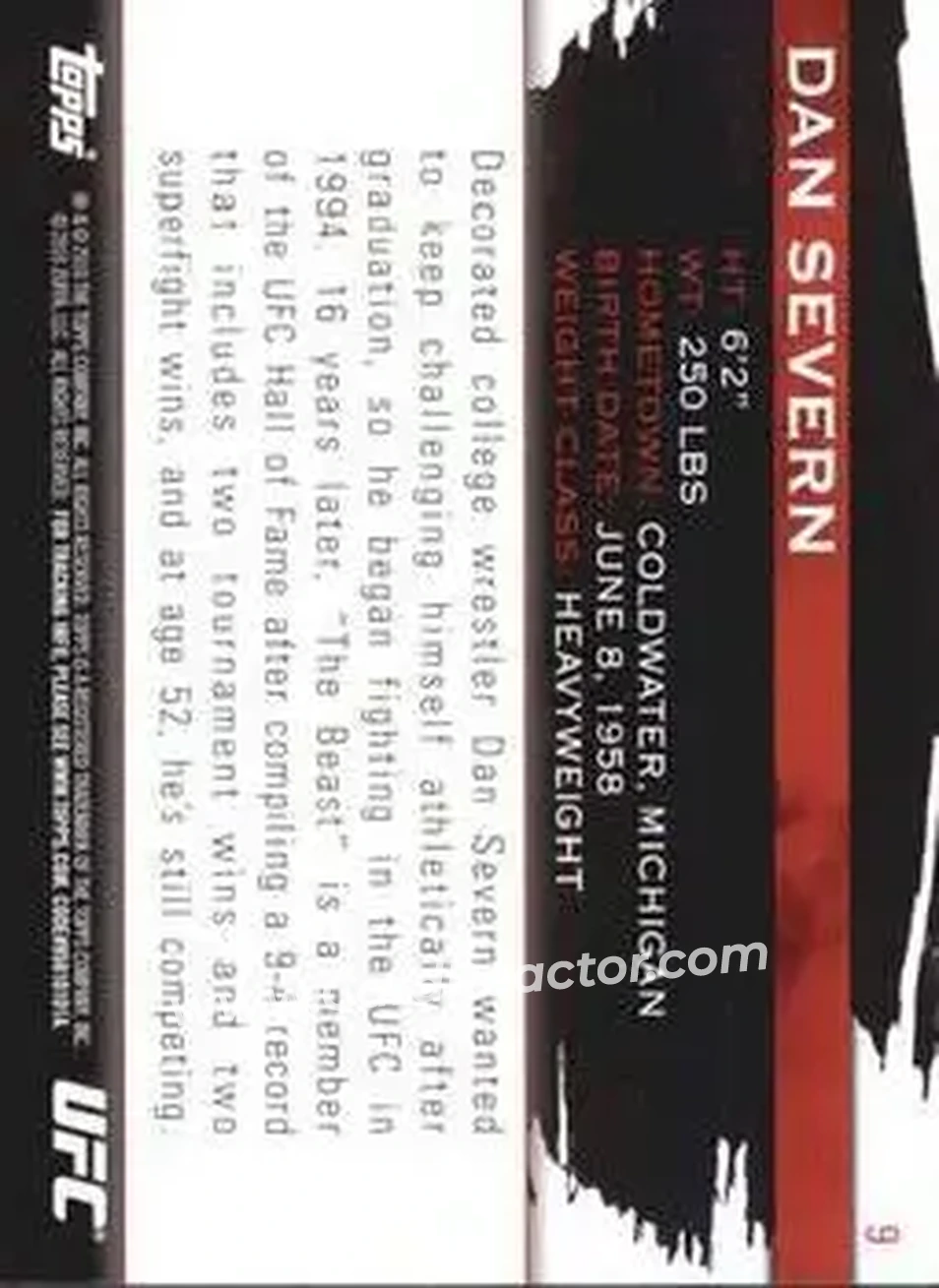 2010 Topps UFC Knockout #9 - Dan Severn - Back 2010 Topps UFC Knockout #9 - Dan Severn - Back