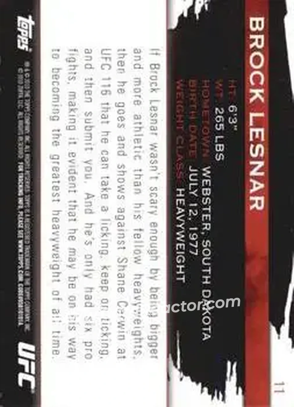 2010 Topps UFC Knockout #11 - Brock Lesnar - Back