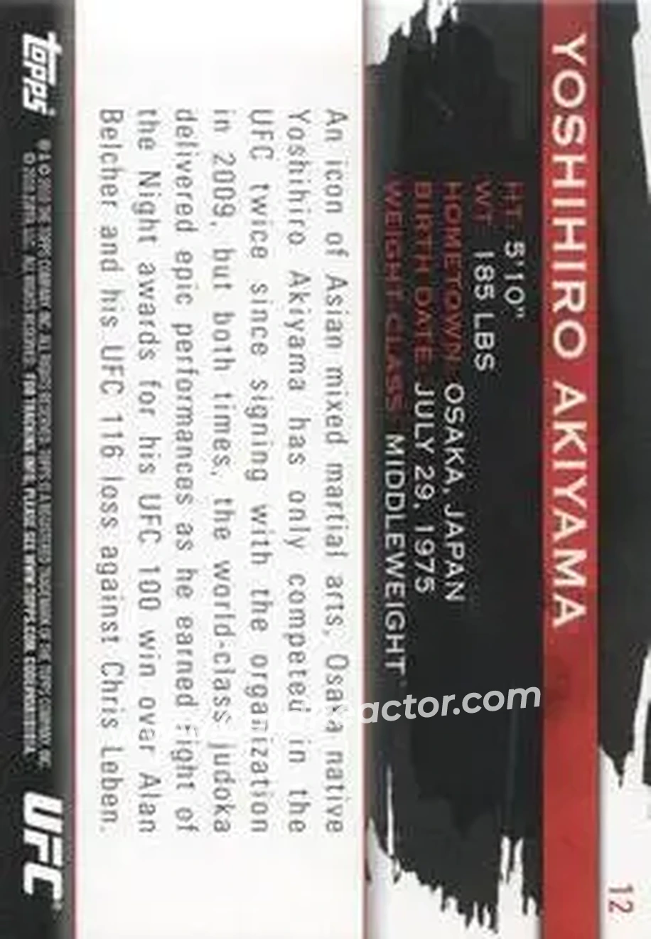2010 Topps UFC Knockout #12 - Yoshihiro Akiyama - Back