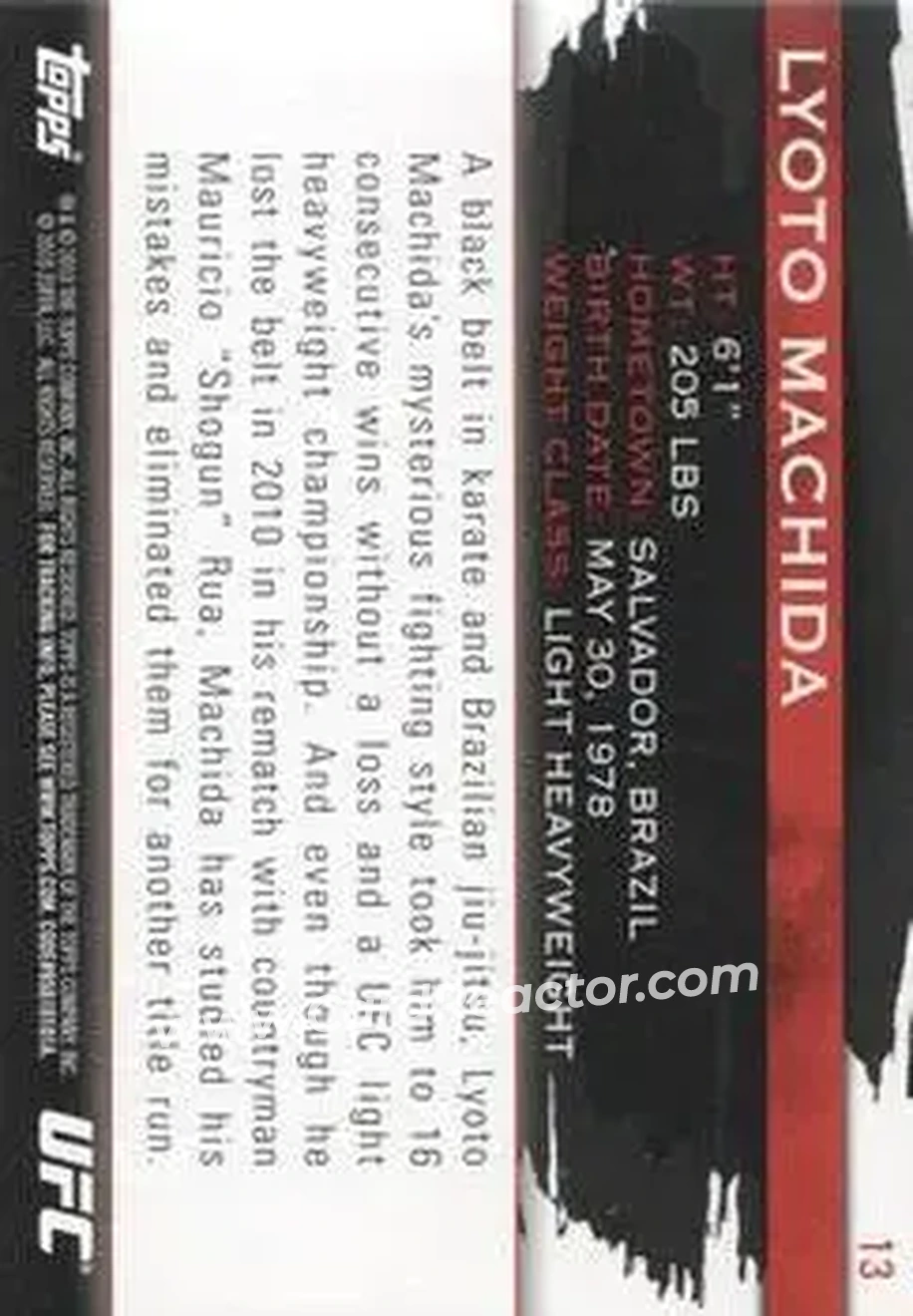 2010 Topps UFC Knockout #13 - Lyoto Machida - Back
