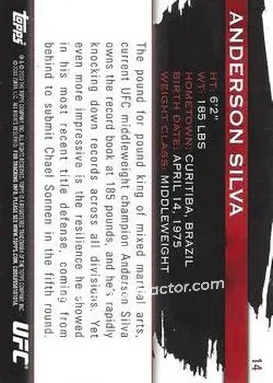 2010 Topps UFC Knockout #14 - Anderson Silva - Back
