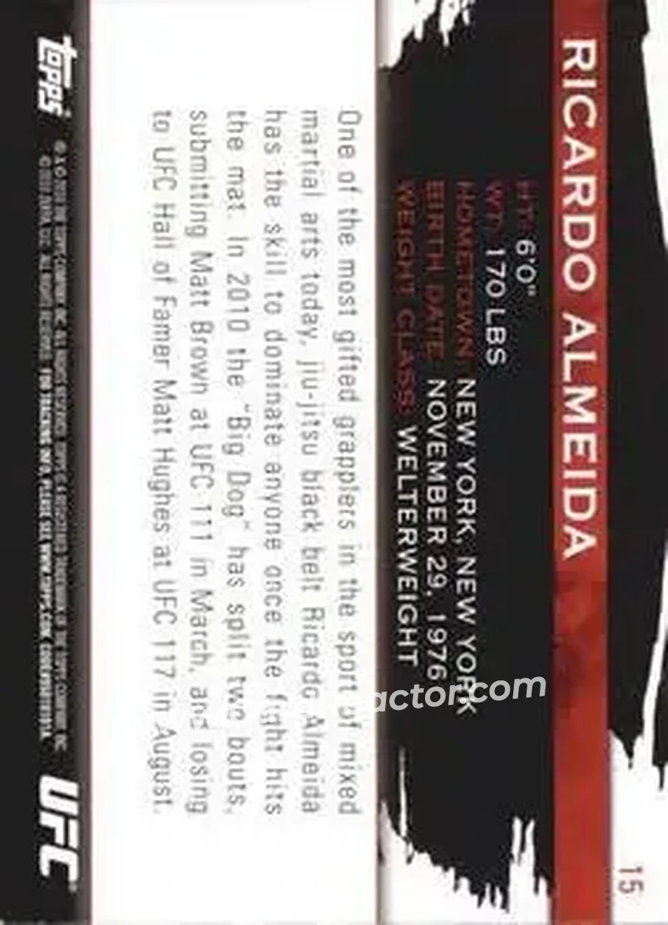 2010 Topps UFC Knockout #15 - Ricardo Almeida - Back