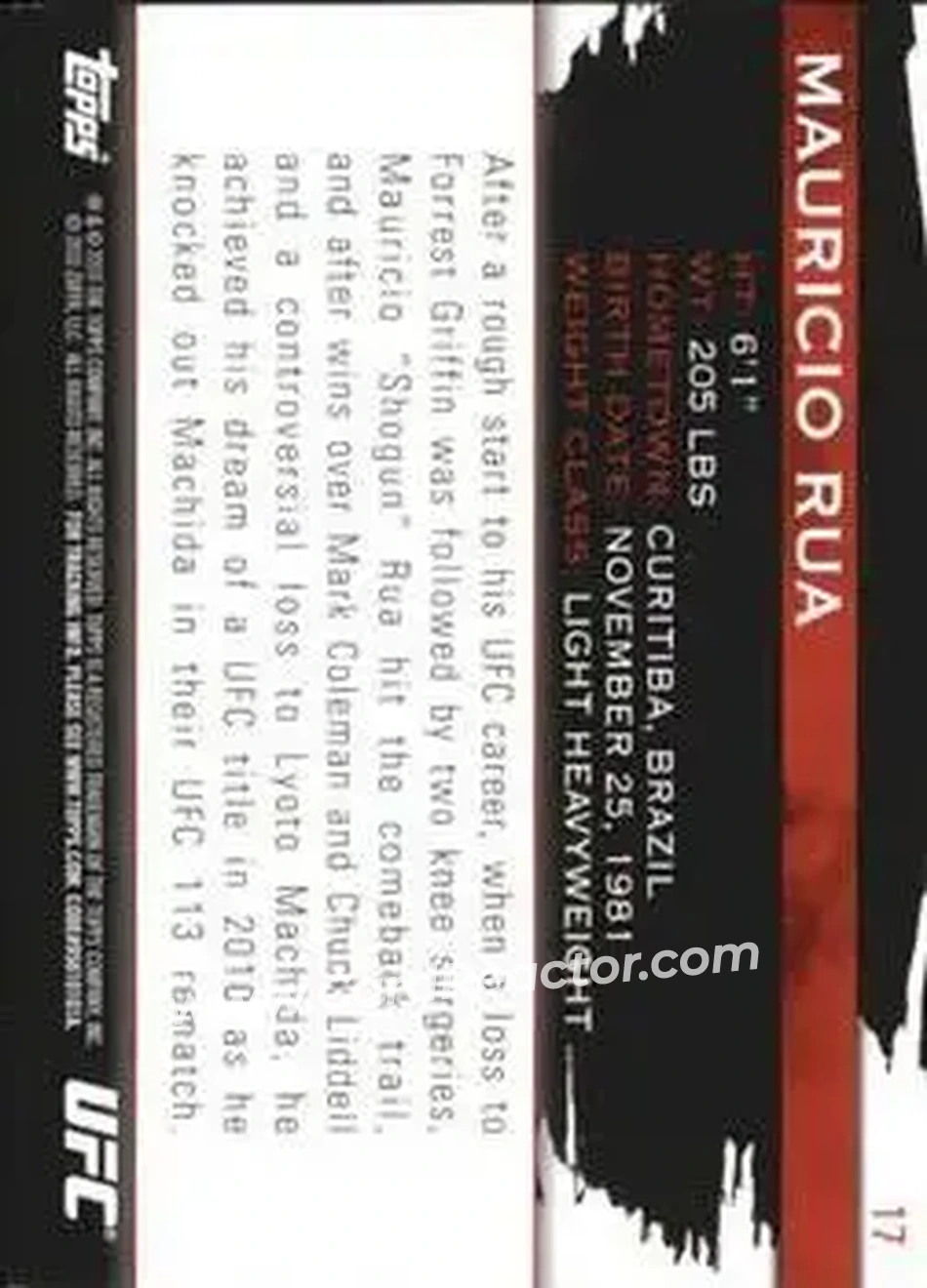 2010 Topps UFC Knockout #17 - Shogun Rua - Back 2010 Topps UFC Knockout #17 - Shogun Rua - Back