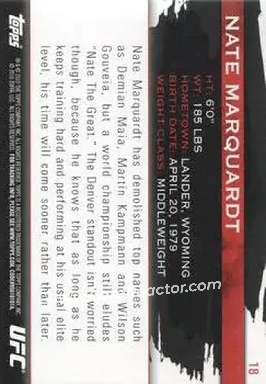 2010 Topps UFC Knockout #18 - Nate Marquardt - Back