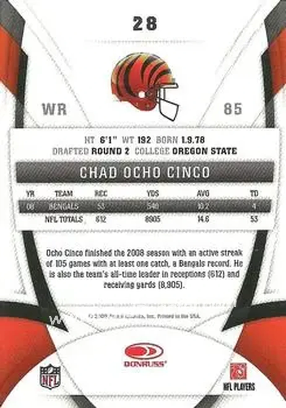 2009 Donruss Certified #28 - Chad Ochocinco - Cincinnati Bengals - Back 2009 Donruss Certified #28 - Chad Ochocinco - Cincinnati Bengals - Back