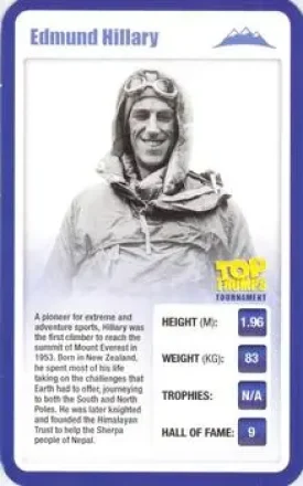 2009 Top Trumps Tournament Sporting Heroes #NNO Edmund Hillary
