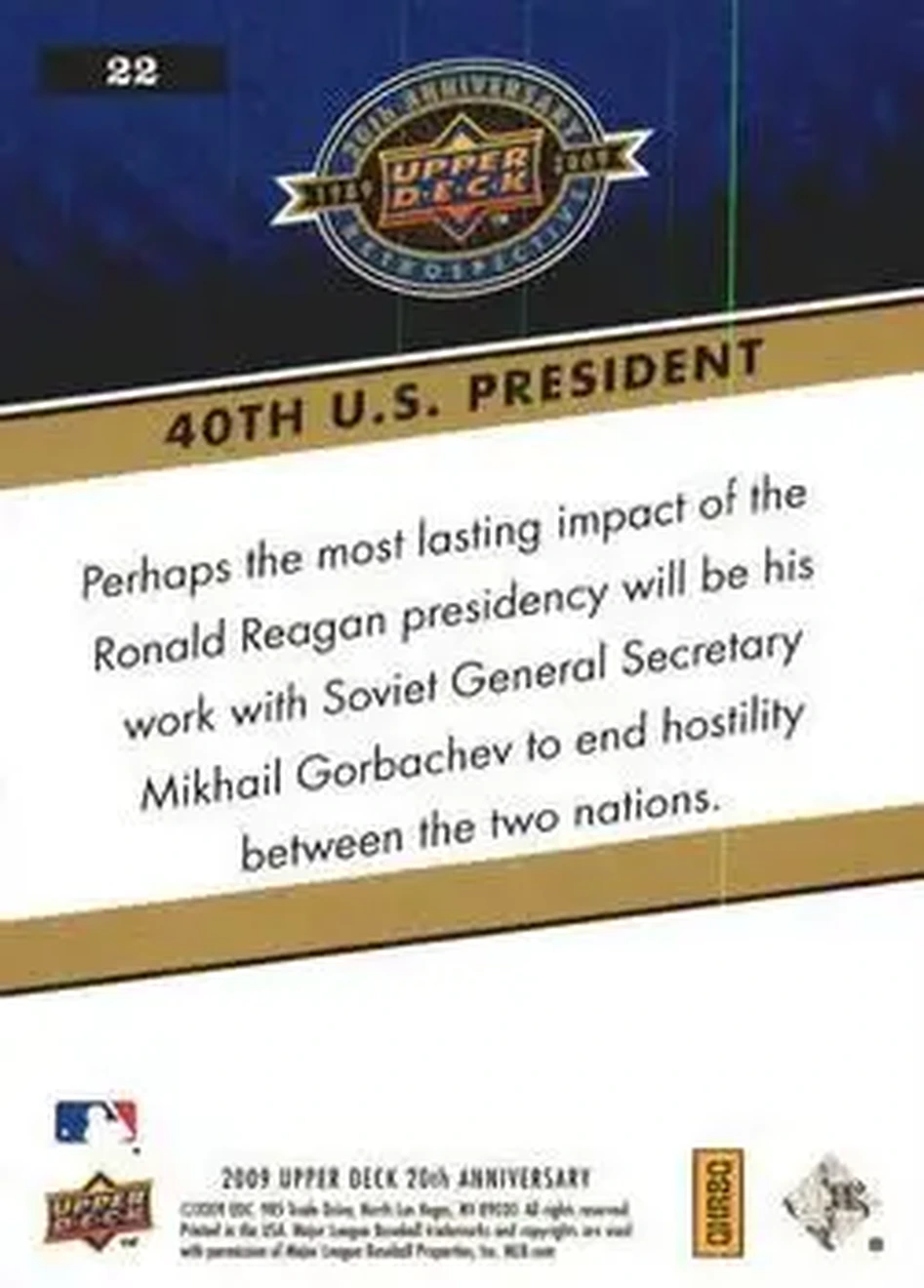 2009 Upper Deck 20th Anniversary #22 - 40th U.S. President - Back